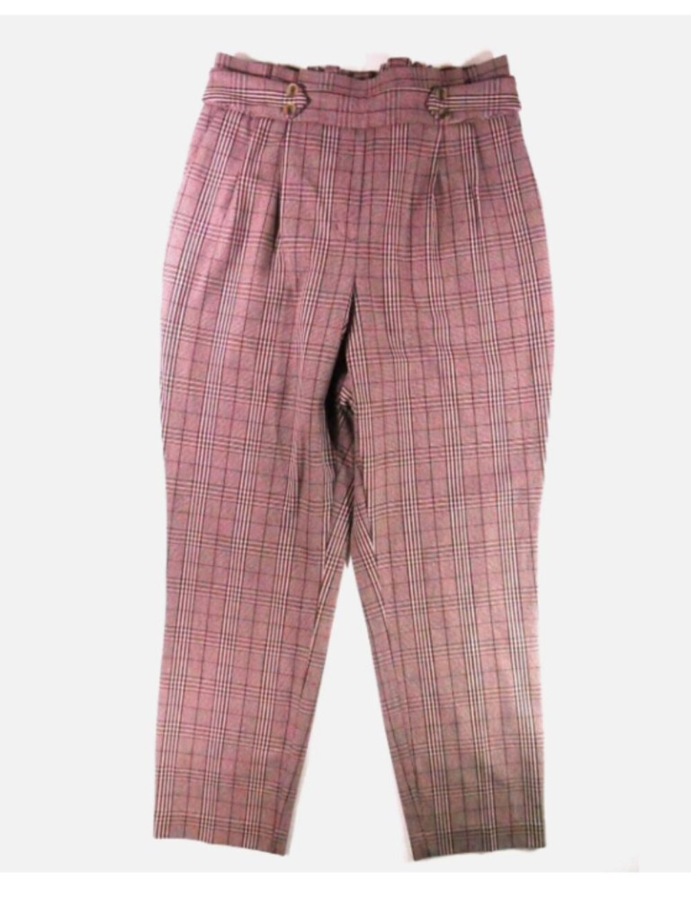 NEW Express High Rise Pleated Plaid Trousers Sz M Pants Ankle Pink Mauve